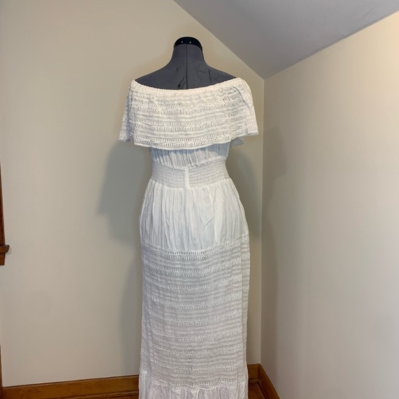 NAOO Nation AK Outfitters Boho Gauze /White Off Shoulder Maxi Dress Women… - Picture 2 of 8